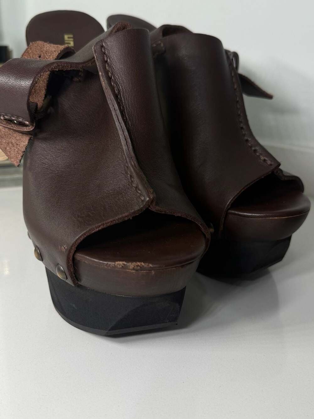 United Nude Mobius Hi Brown Leather Studded Platform Clogs - Picture 9 of 13